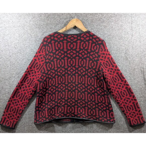 Chicos Women's Sweater Red and Black Faux Leather with Zipper Detail Size 3 - Picture 7 of 16